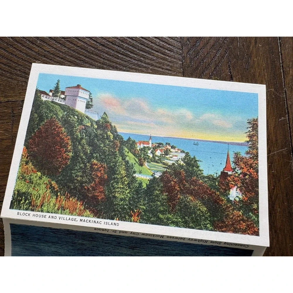 VTG 1938 Souvenir Postcard foldout Scenic pack Mackinaw Island City MICHIGAN NOS